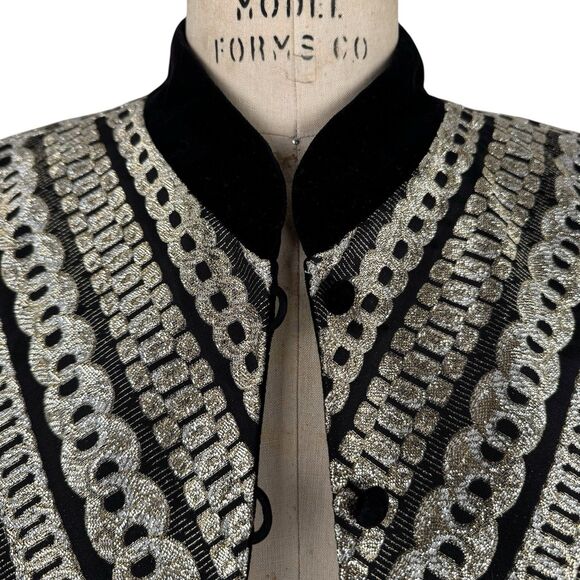 Doncaster Womens Velvet Metallic Jacquard Vest Sz 8 Gold Silver Evening Shimmer - Picture 7 of 15